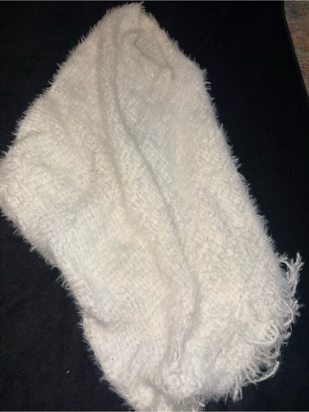 Styline Fuzzy White Poncho Cape With Fringe NWT